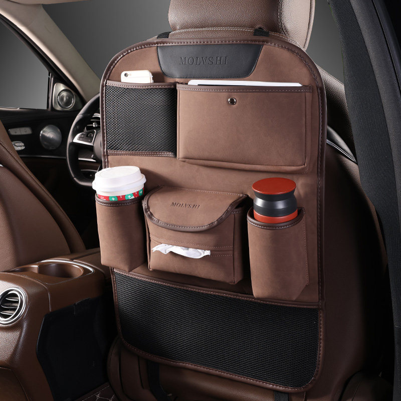 汽车座椅后背收纳袋翻毛皮车载挂袋后排后座置物袋架纸巾盒水杯架