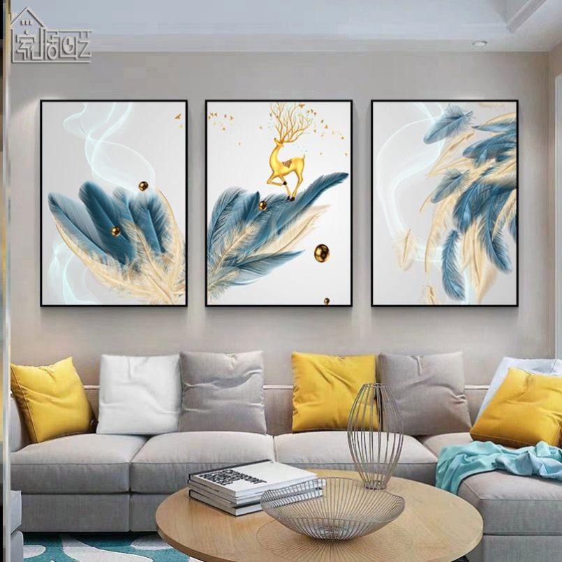 壁挂式包间三连室内时尚健身房简易遮挡diy无痕钉婚房客厅装饰画