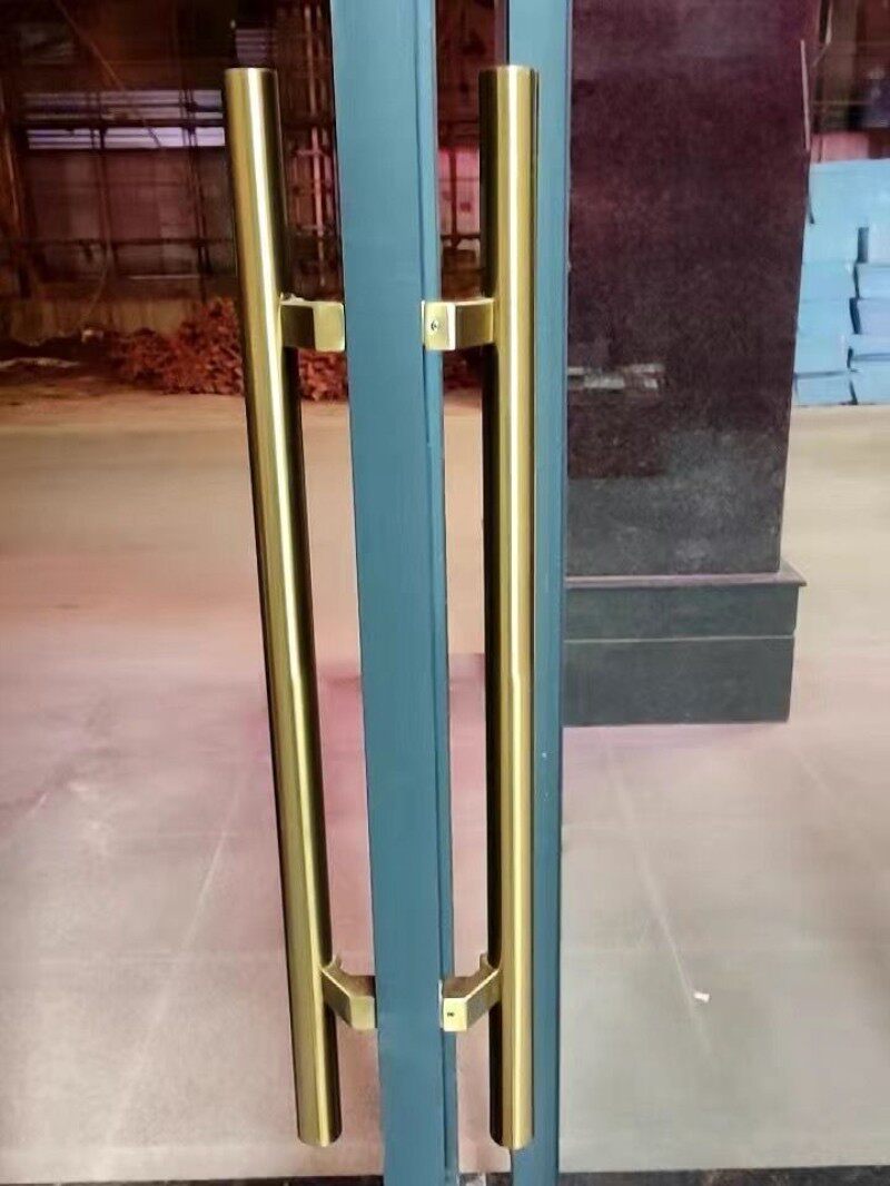 把手大门侧装哑黑玻璃门有无框门黑钛金拉手玫瑰金不锈钢推拉木门