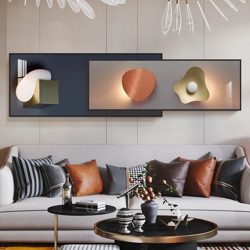 现代简约客厅装饰画横版大气沙发背景墙挂画轻奢个性抽象叠加壁画