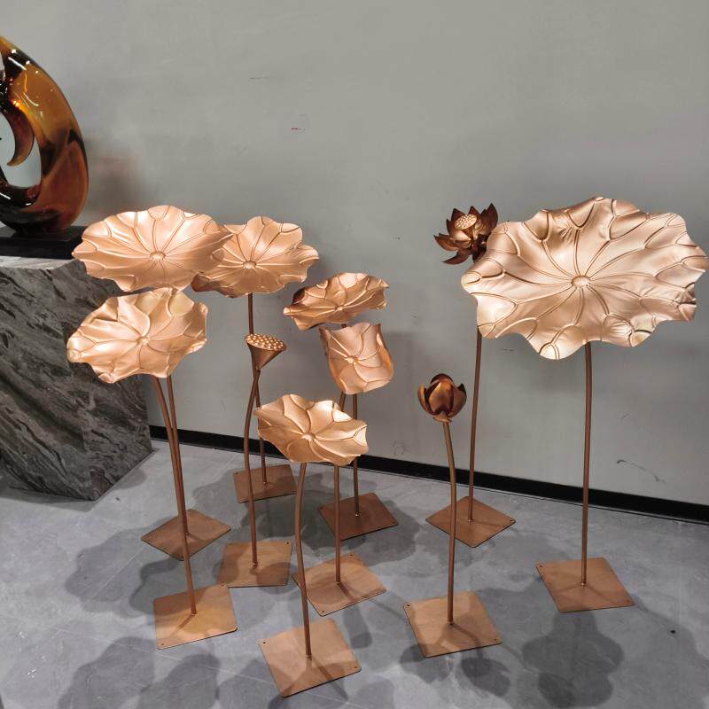现代简约金属不锈钢荷叶荷花雕塑雕塑