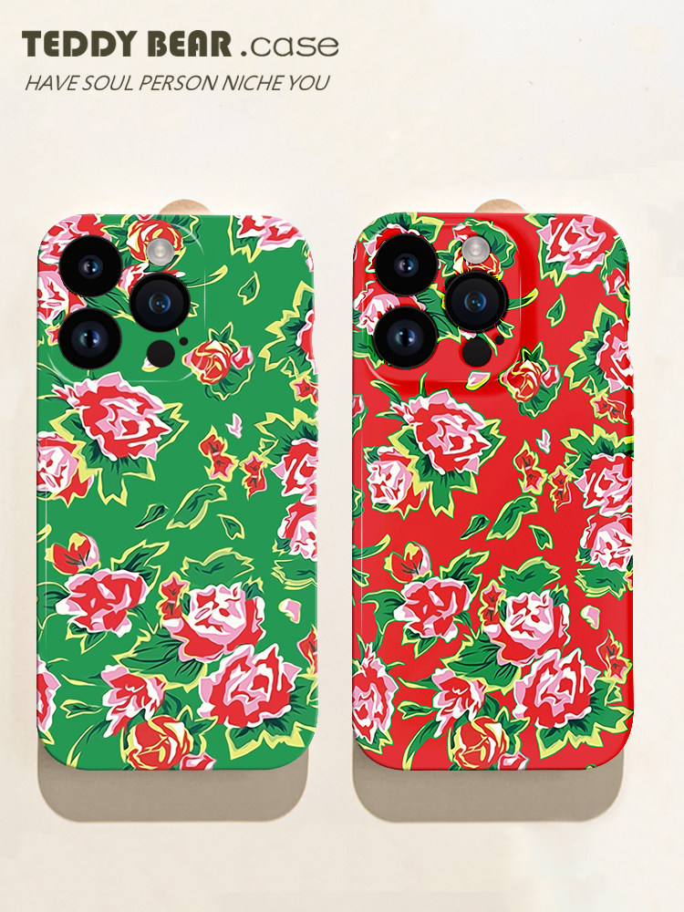 东北大花布手机保护壳适用苹果15红色13喜庆iphone14pro菲林软硬壳12大花袄11花棉袄max新年x碎花xr土味xs潮8