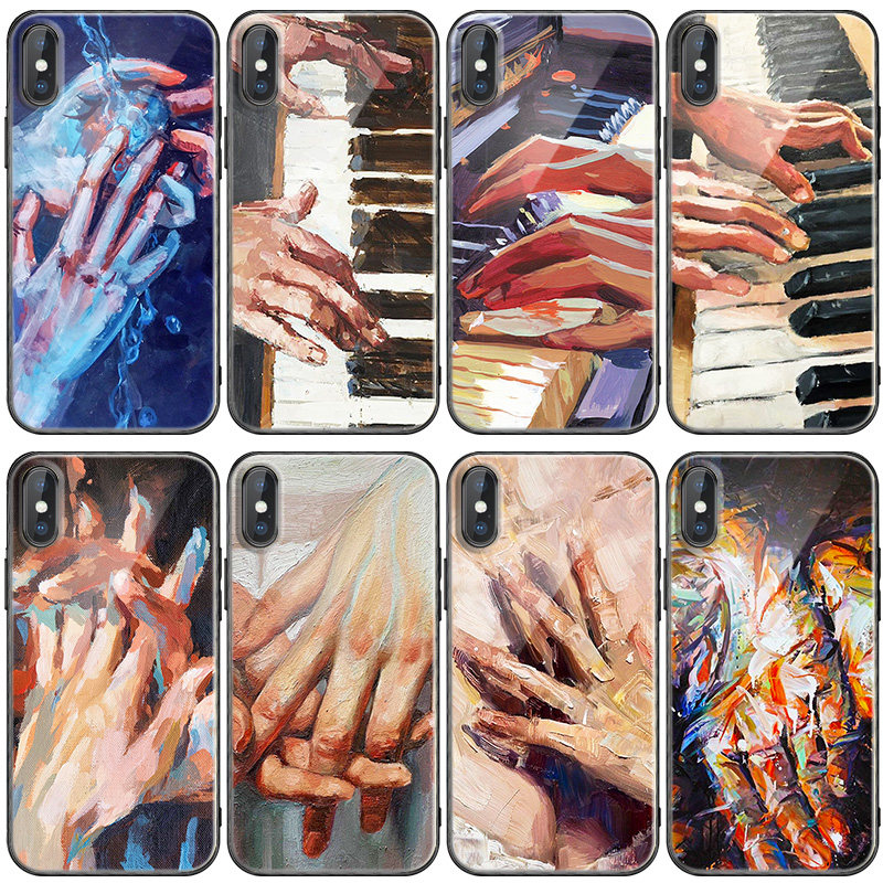 钢琴手指油画艺术手机壳适用苹果13 12pro 11 7/8plus xsmax小米11音乐生vivo iqoo8华为p50 nova8 opporeno5