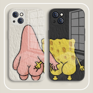 适用苹果14promax手机壳抓屁股情侣12mini海绵宝宝iPhone13派大星11搞怪xs小众8plus卡通原创xr趣味7新款6女