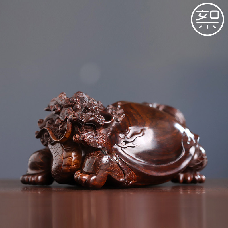 絮旧 海黄龙龟摆件 正宗海南黄花梨木雕工艺品手工雕刻小件中国风