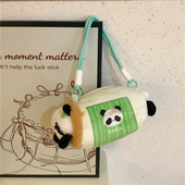 卡通玩偶公仔小熊猫毛绒手拎包儿童零钱包可爱圆桶毛毛包生日礼物