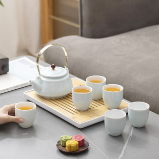 陶瓷家用中式 小清新提梁壶功夫茶具套装 茶壶茶杯整套简约现代少女