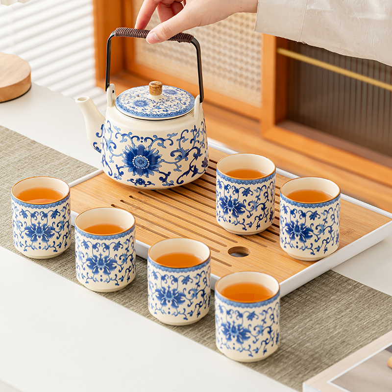 汝窑缠枝莲提梁壶功夫茶具套装