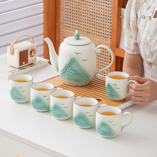陶瓷家用中式 小清新茶壶茶杯功夫茶具套装 现代简约泡茶器防烫过滤