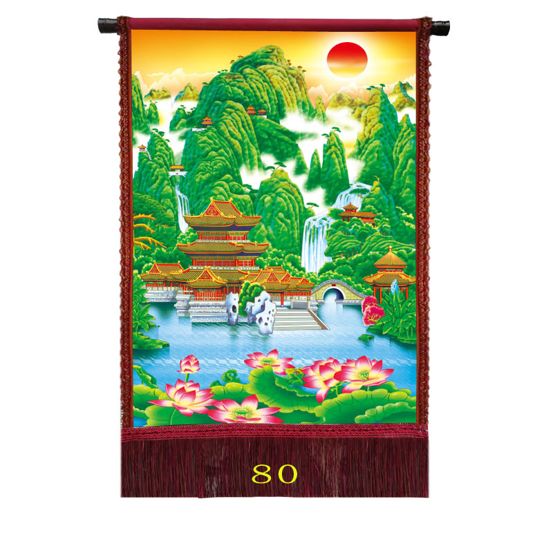 油画布  山水画 客厅装饰画 风景画 流水生财 仙堂背景 暗堂山水