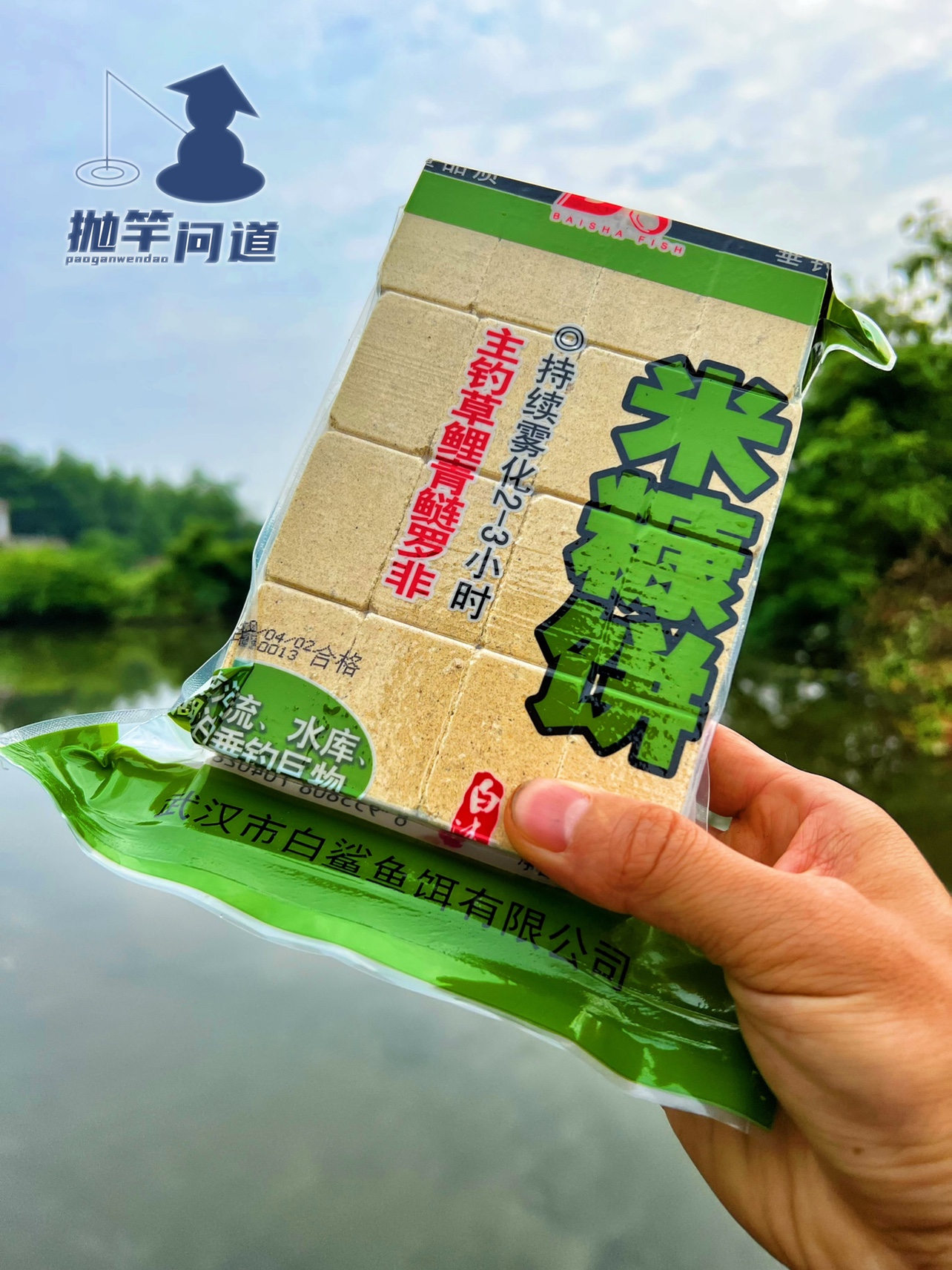 抛竿问道米糠饼鲢鳙方块翻板饵白鲨菜粕饼海竿抛竿胶管钩钓花白鲢