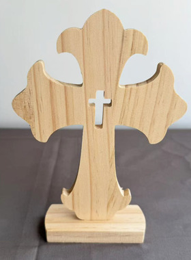 创意镂空松木十字架桌面摆台20cm万圣节装饰十字