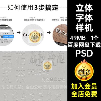 立体字体样机PSD贴图特效起效果浮雕凹凸印刷图样1个设计烫银PSD