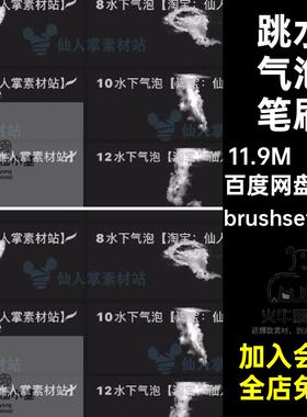 跳水气泡笔刷brushset abr手绘水下水花PS插画iPad12款特效落水