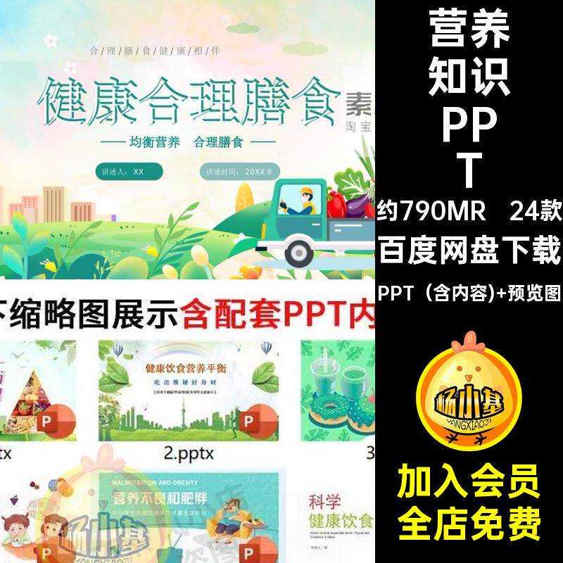 24款营养知识PPT合理常识膳食小班会健康饮食讲座宣传模板生活
