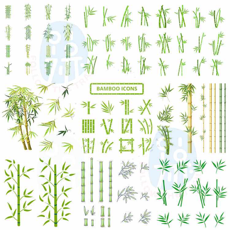 竹子插画 扁平化卡通手绘竹叶图标 ai格式矢量设计素材