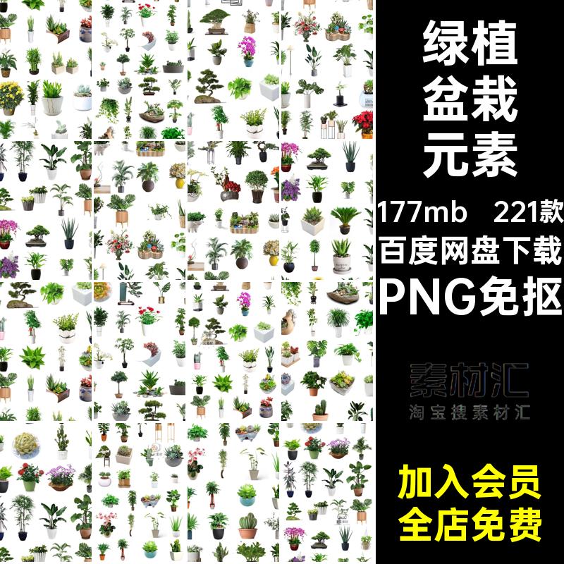园林景观盆栽元素PNG免抠221款盆景植物图背景图片绿植PS花草图片