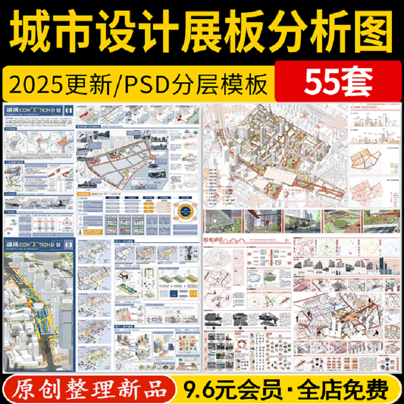 城市规划设计策略智慧社区模块PS分析图分层模版PSD展板源文件