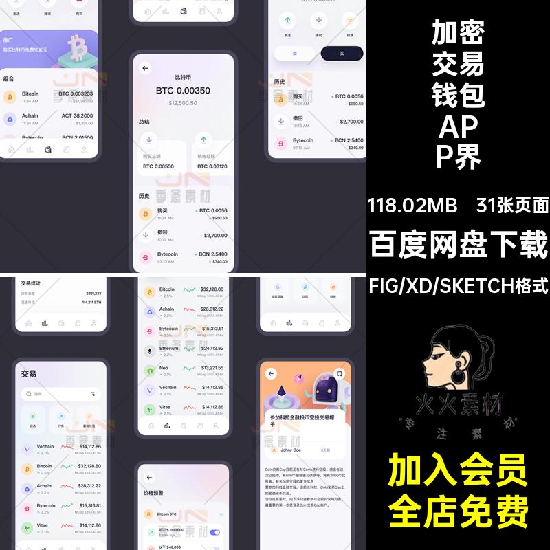 中文整套加密交易钱包区块链手机移动端APP界面UI设计素材