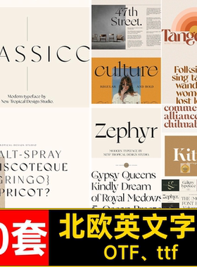 10套杂志衬线英文字体酸性OTF ttf优雅奢标题包轻LOGO北欧海报
