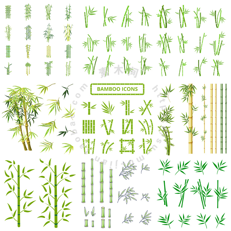 竹子插画 扁平化卡通手绘竹叶图标 ai格式矢量设计素材