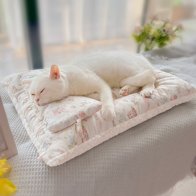 带枕头宠物猫咪狗狗垫子睡觉用四季通用睡垫猫窝狗窝垫冬天棉垫厚