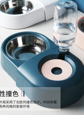 不湿嘴水碗猫碗自动饮水双碗饭碗防打翻狗食盆狗狗喝水狗碗宠物碗