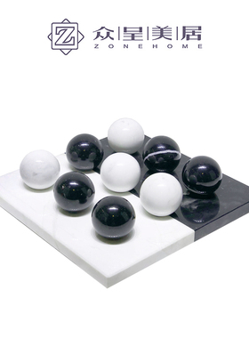 样板间茶几棋盘大理石五子摆件