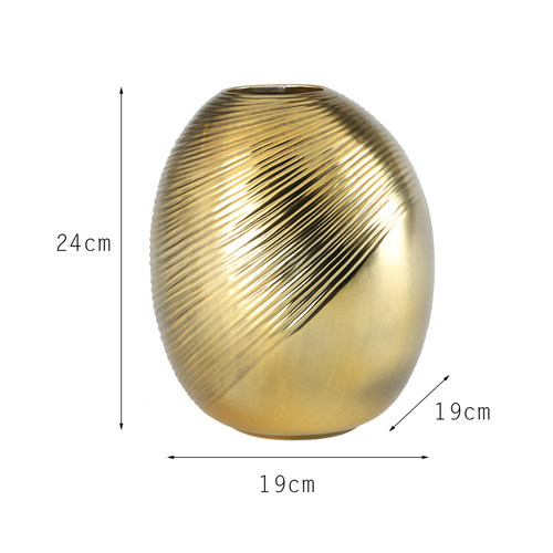 家居饰品创意花瓶摆件金色陶瓷干花花器现代简约埙形瓶轻奢样板房