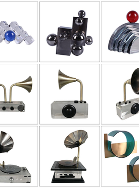 简约现代轻奢水晶摆件样板间书房客厅博古架复古留声机装饰品摆设