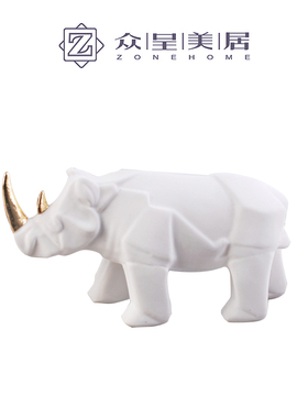 儿童房犀牛动物黑色工艺家居装饰