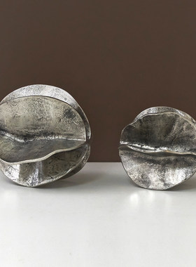 印度进口黑灰花瓣几何金属摆件