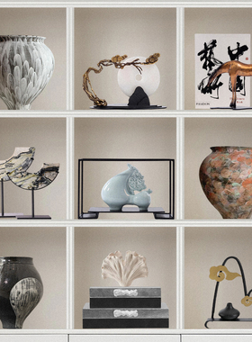 新中式现代禅意家居摆件样板间售楼处客厅书房博古架酒柜玄关摆设