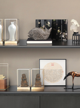 新中式复古怀旧风组合搭配摆件客厅玄关博古架装饰品狮子鱼马摆设