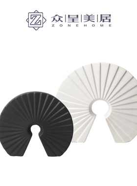 黑白色扇形新中式风电视柜摆件