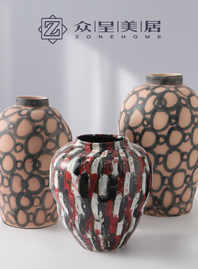 现代简约手绘陶瓷花器北欧风创意干花瓶客厅玄关餐厅插花装饰摆件