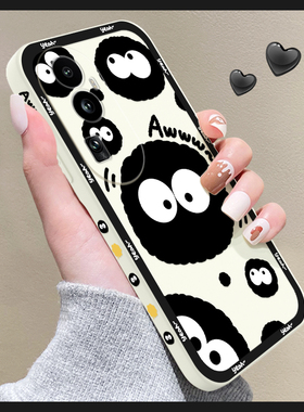 创意黑色煤球opporeno10手机壳reno9/8/7pro可爱Reno6液态硅胶reno5pro+超薄防摔remo4新款全包镜头RENO3女套