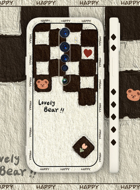 饼干格子熊opporeno2手机壳reno2z液态硅胶Reon2全包镜头防摔opopr直角边reno2Z保护套新款PCKM80卡通侧边图