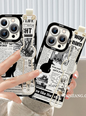 黑白报纸iqoo11手机壳iqoo10/9/8pro新款腕带iqooneo7/6/5se液态硅胶IQOO7防摔女iq005/3全包iqooz5/z3/z1套