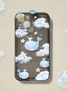 害羞小鲸鱼蓝色适用苹果14pro手机壳13promax透黑11新款7/8plus可爱xr防摔Xsmax女高级6/6s卡通6SP软十四套