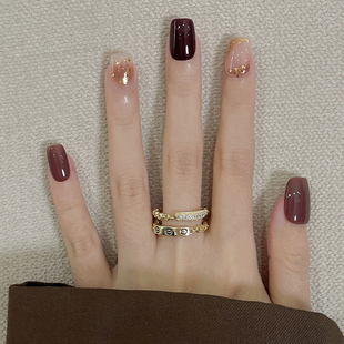 MILIMI纯手工定制穿戴甲高质量显白高级短款轻奢2026新款咖铂相知