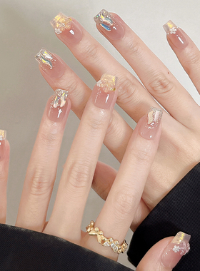 纯手工穿戴甲高级感2025新年款碎钻仙女美甲精致美甲贴片北极之春