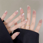 纯手工穿戴甲美甲短款 2026新款 高级感显白裸粉色追光猫眼银尘秘境