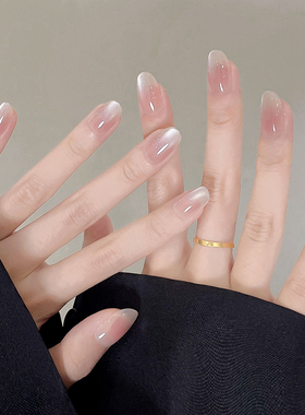 纯手工穿戴甲美甲短款2026新款高级感显白裸粉色追光猫眼银尘秘境