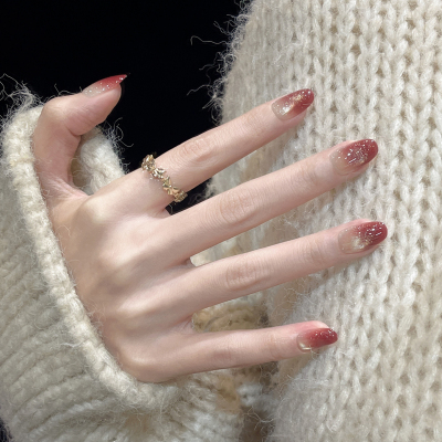 新年款红色渐变金色猫眼穿戴美甲