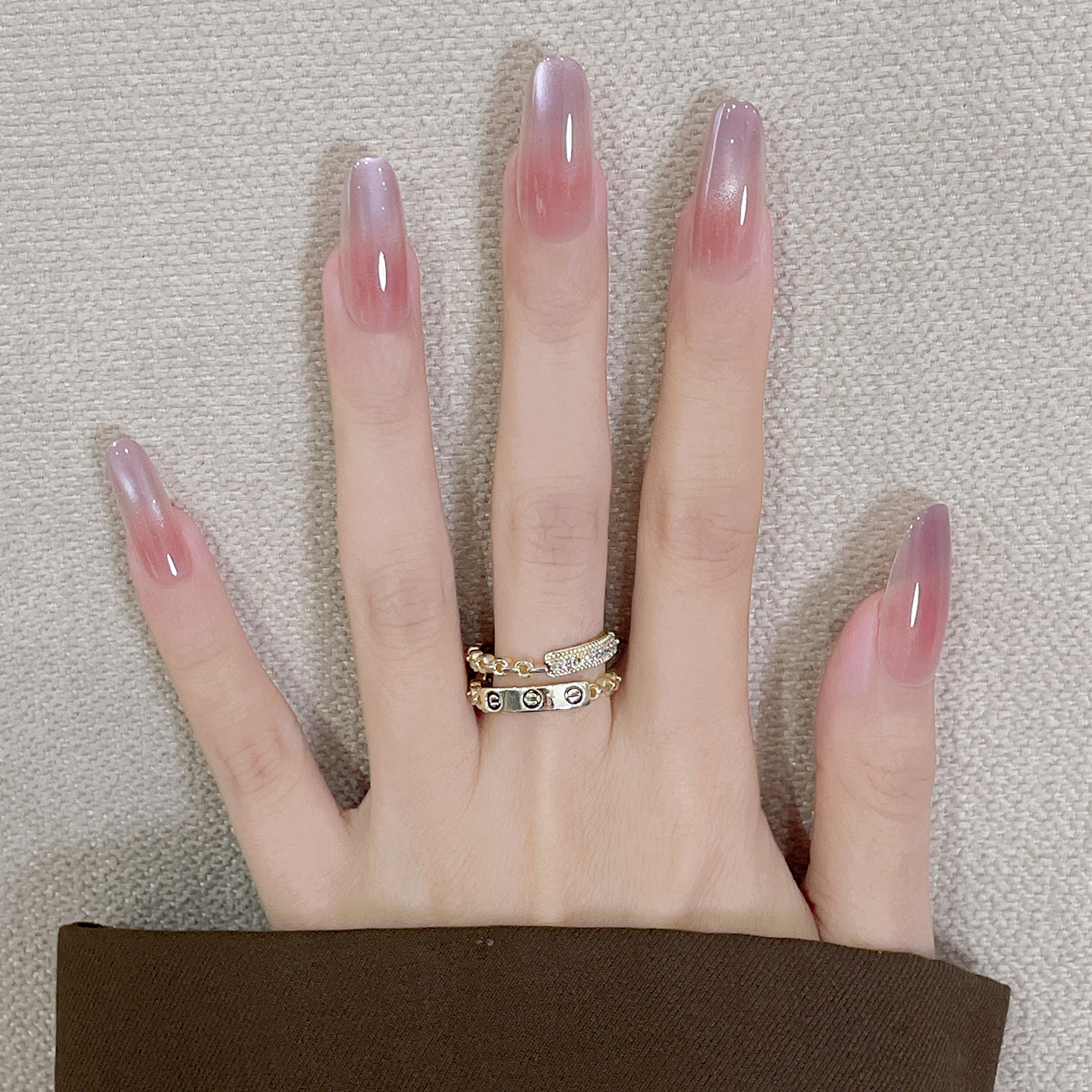 气质渐变猫眼粉紫色显白美甲贴片