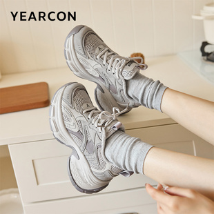 意尔康女鞋2025新款冬季加绒老爹鞋女厚底休闲鞋百搭运动鞋潮鞋子