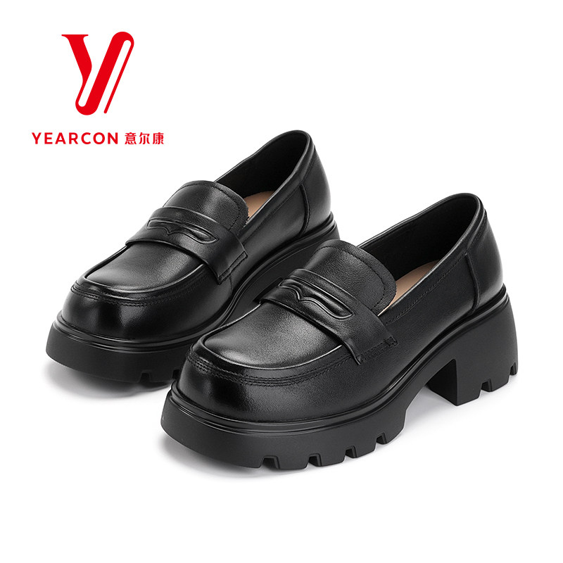 意尔康厚底乐福鞋女2026新款春秋白色小皮鞋粗跟单鞋JK鞋高跟女鞋