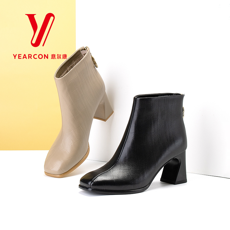 意尔康女靴2025新款短靴女高跟