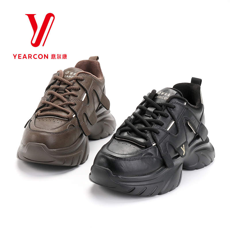 意尔康女鞋2025新款冬季加绒老爹鞋女厚底休闲棉鞋百搭运动鞋女款